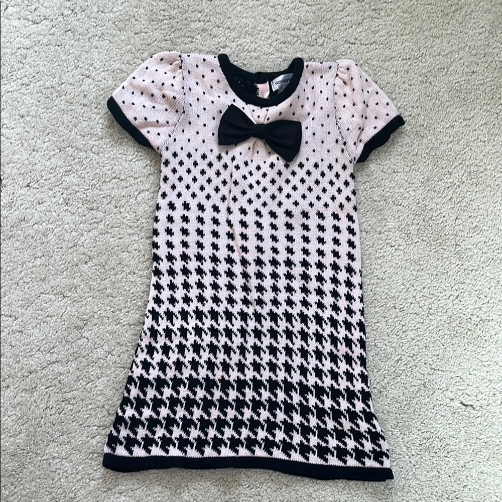 Charming Pink and Black Kids Sweater Dress
